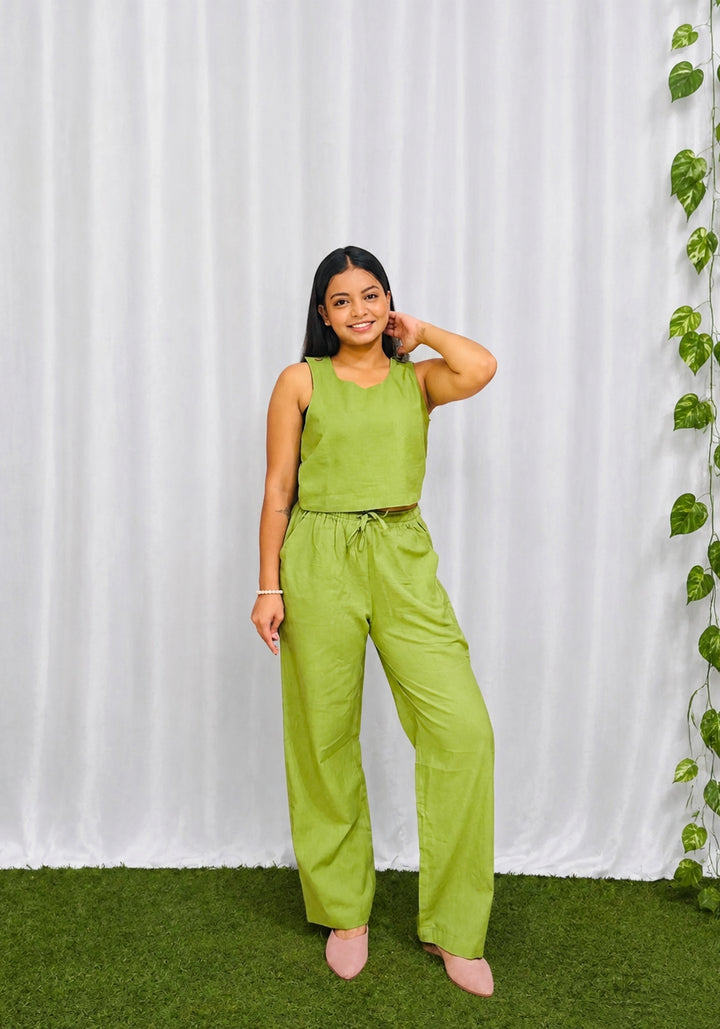 Green Cotton Cross Back Top and Trouser Set – product photograph 2 | SORSHA™