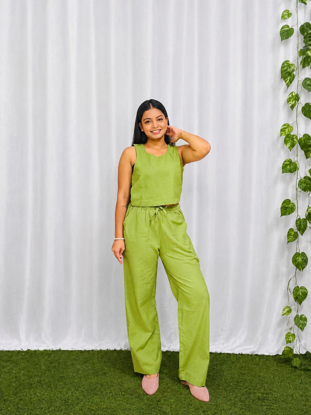 Green Cotton Cross Back Top and Trouser Set – product photograph 2 | SORSHA™
