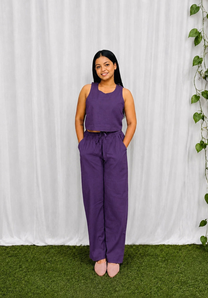 Purple Cotton Cross Back Top and Trouser Set – product photograph 3 | SORSHA™