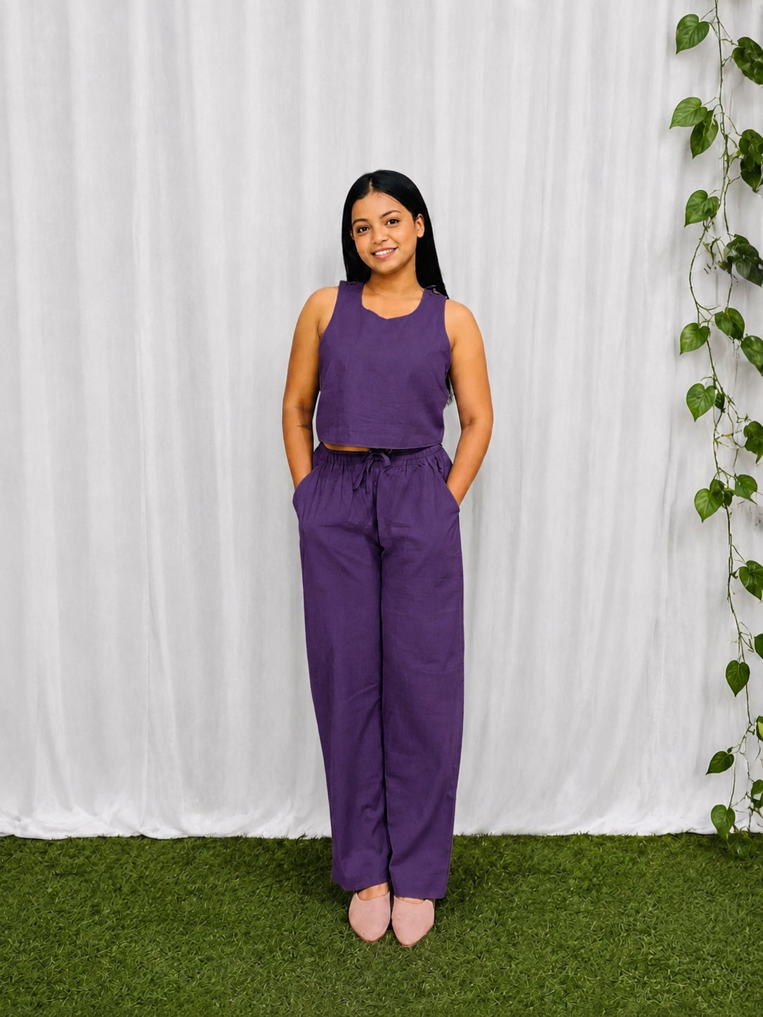 Purple Cotton Cross Back Top and Trouser Set – product photograph 3 | SORSHA™