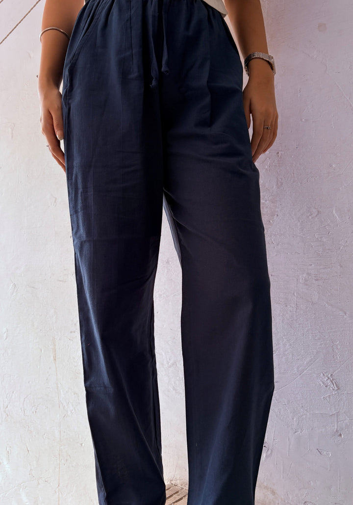 Women Cotton Flex Relaxed Straight Fit Navy Blue Trousers – product photograph 4 | SORSHA™