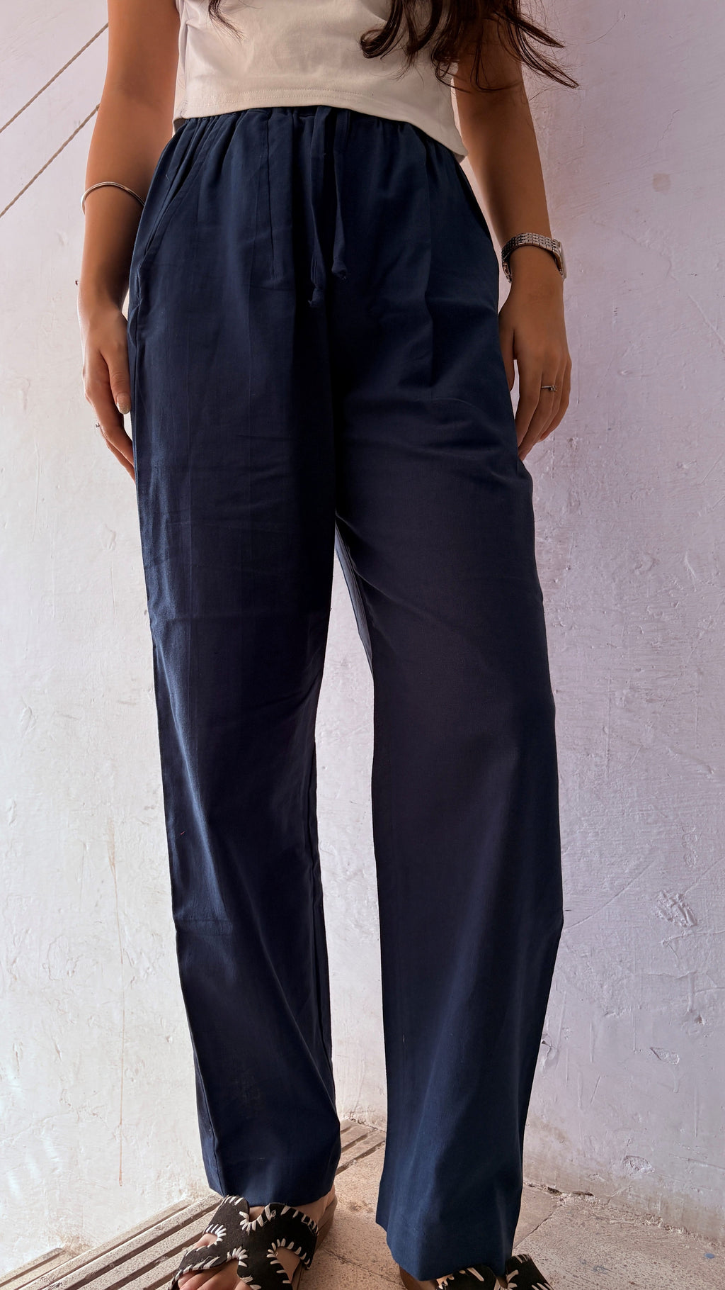 Women Cotton Flex Relaxed Straight Fit Navy Blue Trousers – product photograph 4 | SORSHA™