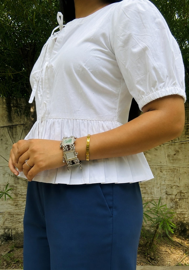 White Poplin Peplum Bow Top – product photograph 2 | SORSHA™