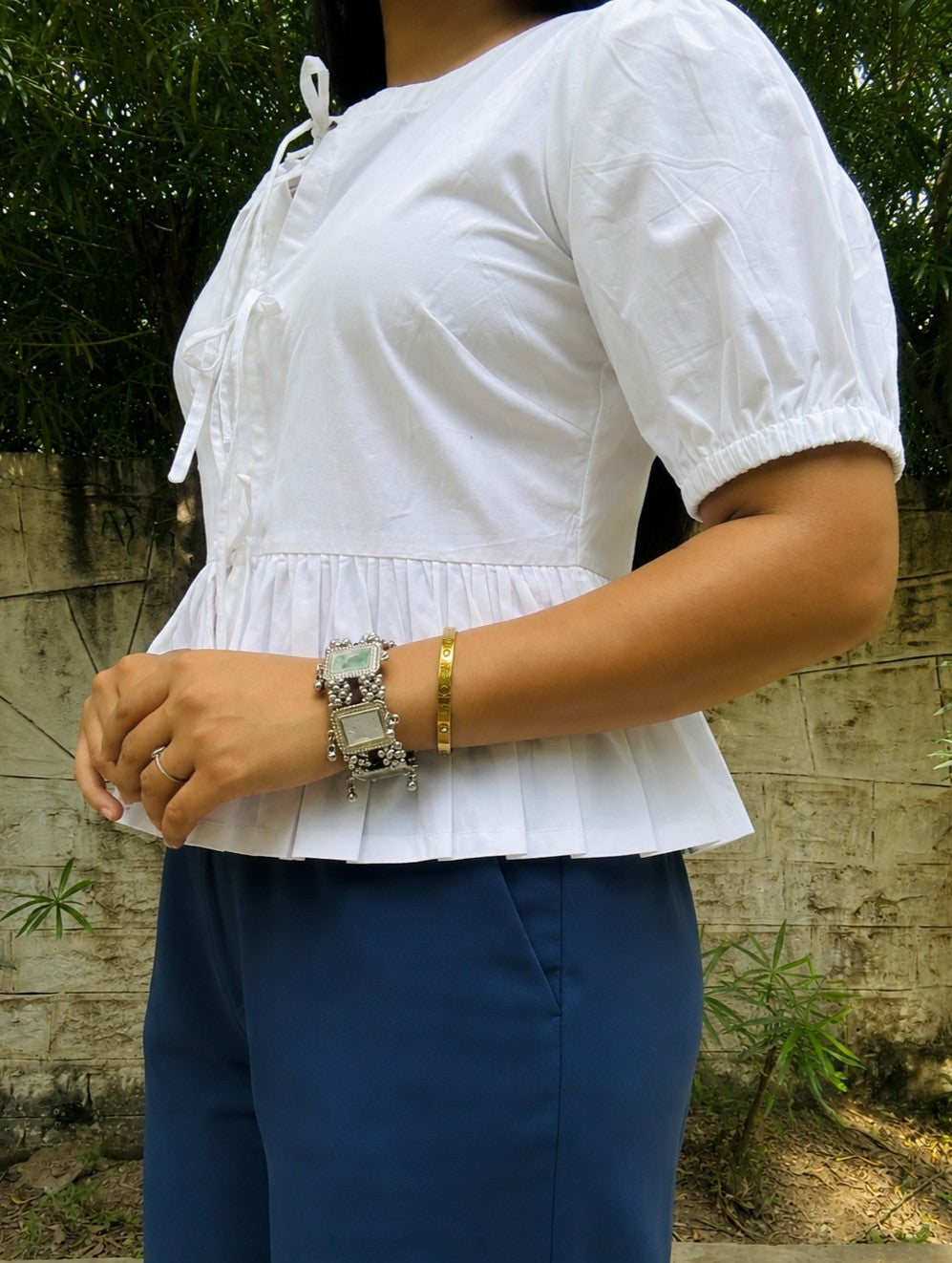 White Poplin Peplum Bow Top – product photograph 2 | SORSHA™