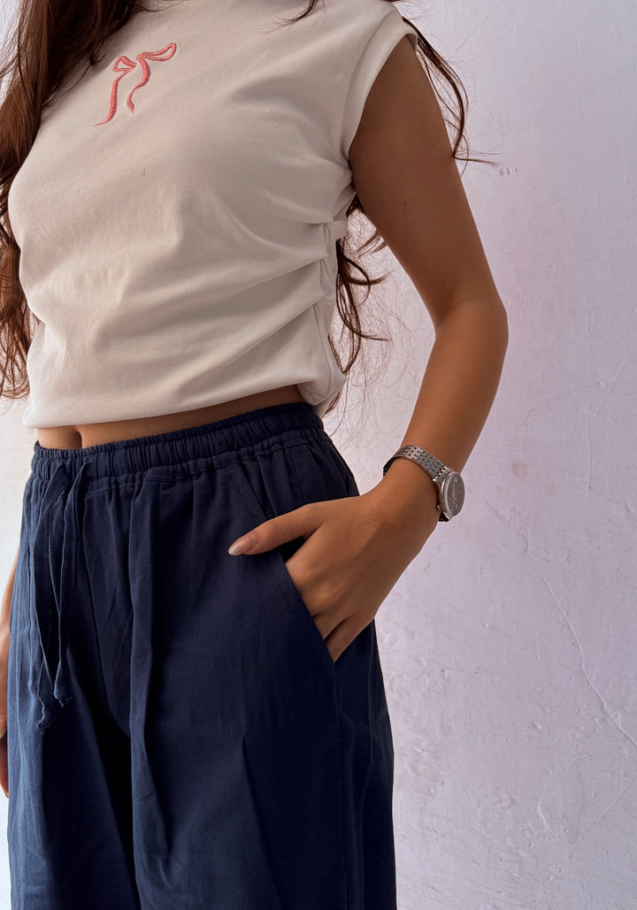 Women Cotton Flex Relaxed Straight Fit Navy Blue Trousers – product photograph 2 | SORSHA™