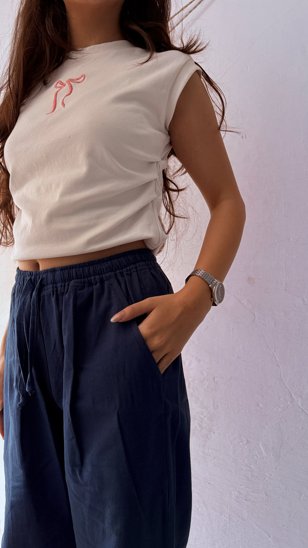 Women Cotton Flex Relaxed Straight Fit Navy Blue Trousers – product photograph 2 | SORSHA™