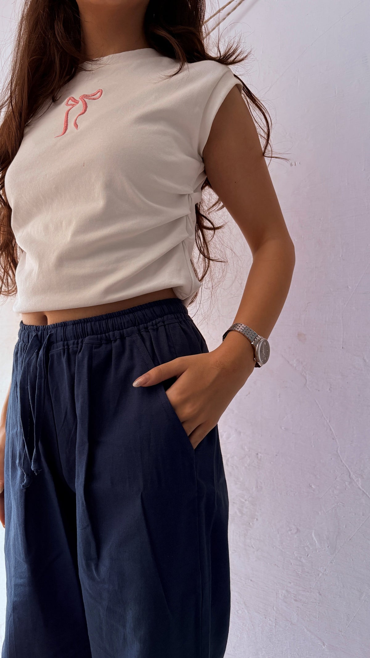 Women Cotton Flex Relaxed Straight Fit Navy Blue Trousers – product photograph 2 | SORSHA™