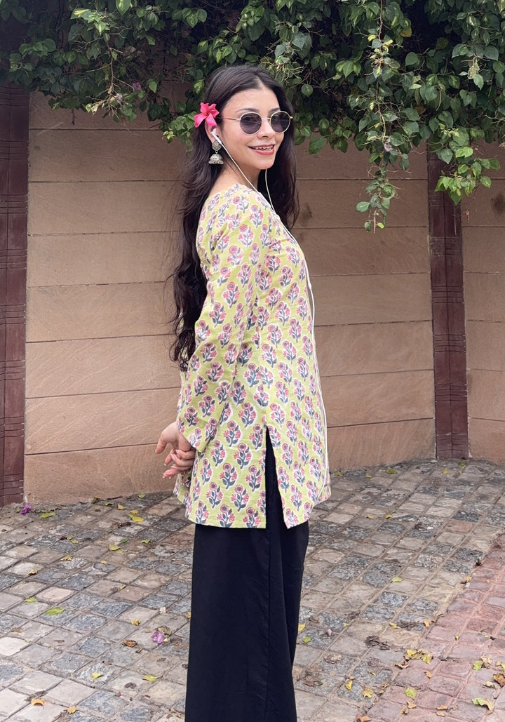 Lime Green with Cut-Out Neck Short Kurti – product photograph 2 | SORSHA™