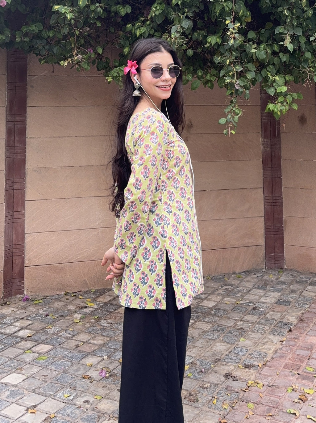 Lime Green with Cut-Out Neck Short Kurti – product photograph 2 | SORSHA™